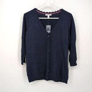 Isaac Mizrahi Live! Cardigan Navy Blue Scalloped Trim Button Front Womens Size M
